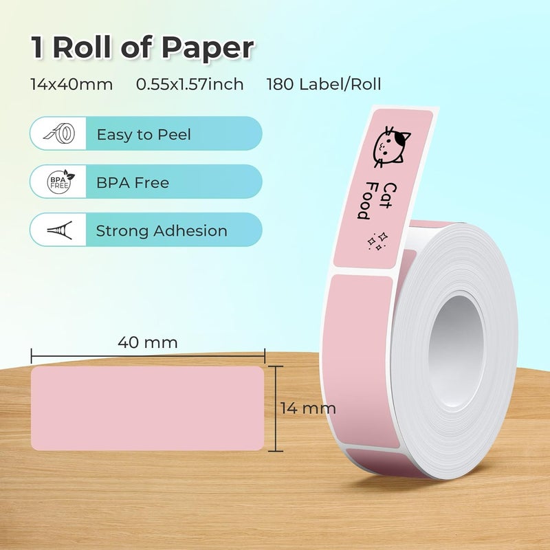 Nelko Genuine P21 Label Maker Tape, Adapted Label Print Paper, 14x40mm (0.55"x1.57"), Standard Laminated Labeling Replacement, Multipurpose of P21 Label Maker, 180 Tapes/Roll, 1 Roll, Pink - Image 2